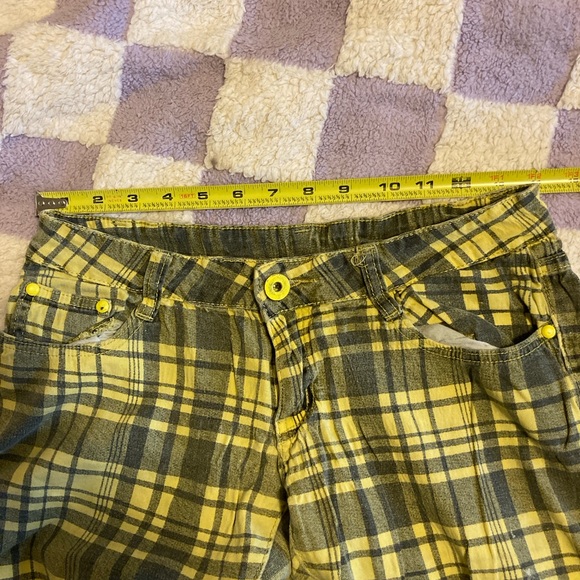 Yellow & Black Plaid Trousers/Jeans, Vintage, sz L - Picture 7 of 7